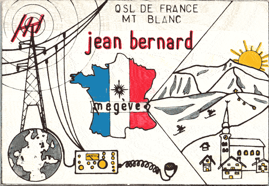 QSL card showing a coloured in outline of France.