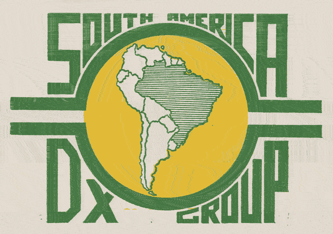 QSL card depicting the continent of South America, highlighting Brazil.
